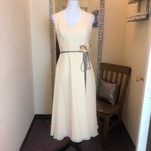 Lined Yellow Mid Length Halter Bridesmaid Prom Dress